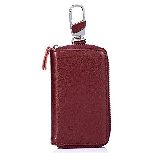 Aladin Large Leather Key Case Wallet with 12 Hooks & 1 Keychain/Ring for Women and Men Wine Red