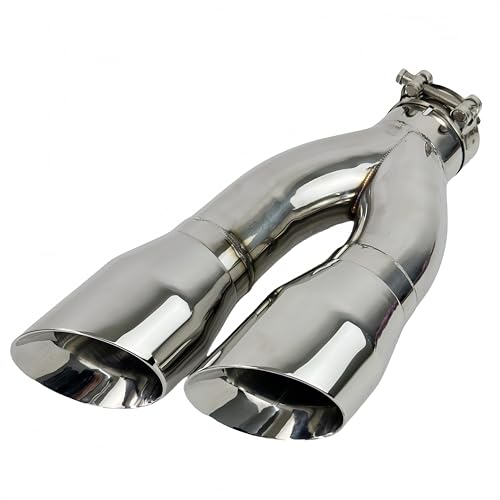 Stainless Steel Slanted Dual Exhaust Tips, 3'' Inlet/4'' Outer Diameter, Includes Clamp for Easy Installation, 230mm Width， 16'' long
