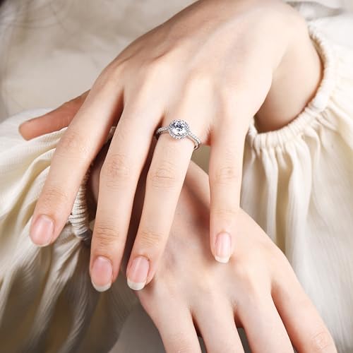 1.3CT 925 Sterling Silver Engagement Rings for Women Round Cut Halo Cubic Zirconia Wedding Promise Rings for Her Size 4-12.53