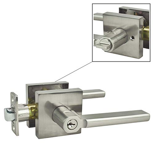 Image of Nuk3y Hulk Series Lever Door Handle Slim Square Modern Contemporary Lever Set (Entry, Satin Nickel)