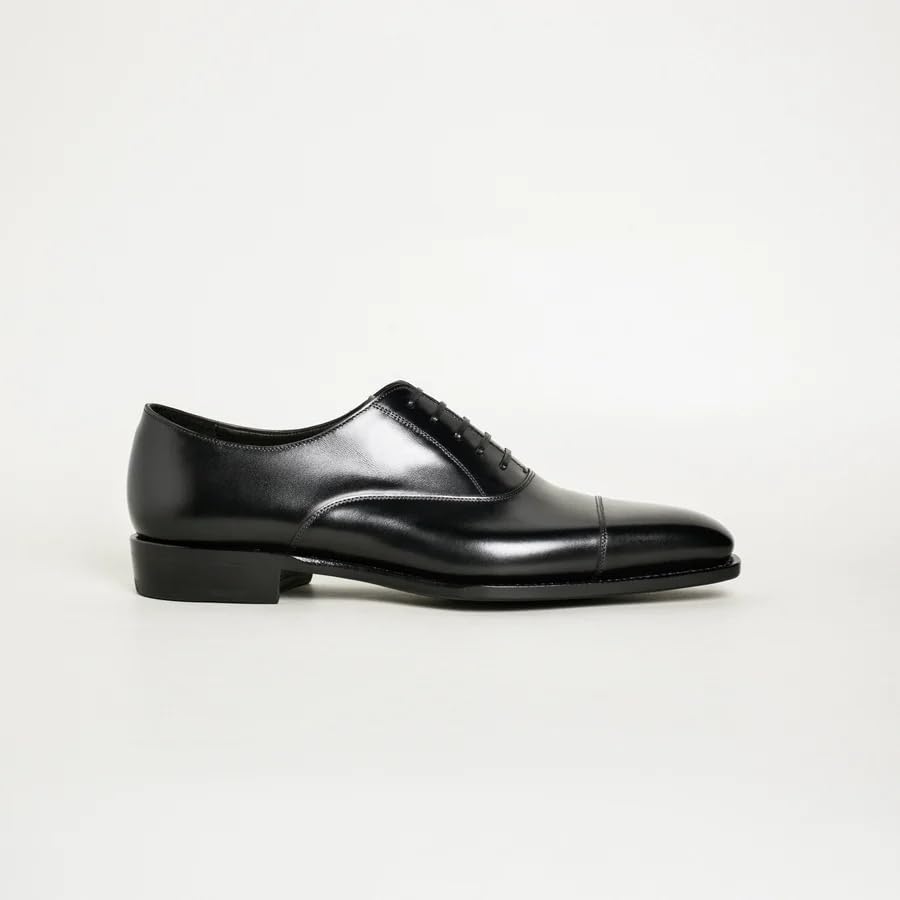 Image of The Royale Peacock Black Leather Toecap Oxford Formal Shoes for Men