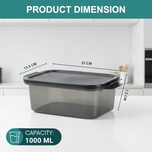 Image of GO STORE Pack of 2 Fridge Storage Containers (1000 ML) Freezer Safe Boxes for Kitchen Meal Prep, Vegetables, Fruits, Snacks, Stackable Space Saving Organizer