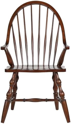 Solid Wood Dining Chair with Arms Fully Assembled Spindleback Armchair in Modern Farmhouse Minimalist Country Cottage Style 25" D x 23.5" W x 41" H Distressed Chestnut Brown - Thumbnail 2