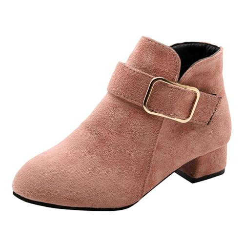 IWIHMIV Girls Ankle Boots Low Chunky Heel Casual Booties with Classic Side Zipper Toddler Girls Dress Short Boots