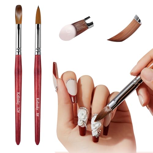 LEDSUUEITamañO 8/12 Pinceles Para UñAs Acrilicas Mango De Madera Polvo AcríLico Cepillo Para UñAs Profesional Pincel Kolinsky UñAs Acrilicas