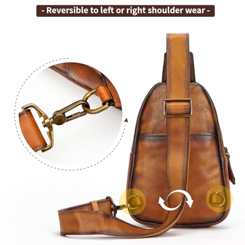 NIUCUNZH Genuine Leather Sling Bag, Handmade Vintage Crossbody Shoulder Bags Small Travel Pack for Women and Men3