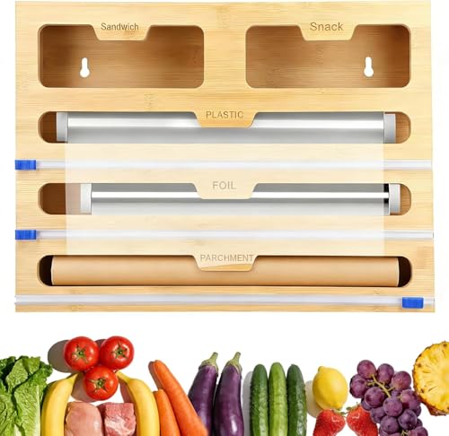 Cling Film Dispenser and Cutter 5-in-1 Tin Foil Dispenser and Cutter 40cm Kitchen Roll Foil Organiser Storage for Aluminum Foil Cling Film Wax Paper