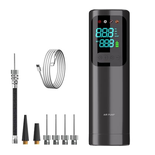 Portable Ball Pump, Air Pump with 4 Needles 2 Nozzle 1 Extension Hose Great for Basketball Football Volleyball Soccer
