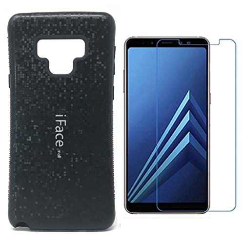 【モザイク版 iFace mall Galaxy Note9 用 ケース & 2.5D強化用 ガラスフィルム】 SC-01L SCV40 カバー ギャラクシー ノート9 アイフェイス モール ラメケース 指紋防止 耐衝撃 軽量 薄型 (ブラック)