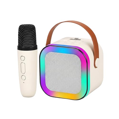 Image of Portable Bluetooth Karaoke Speaker with Wireless Microphone RGB Light Rechargeable Battery Compact Party Music System with Carry Handle Travel Toy