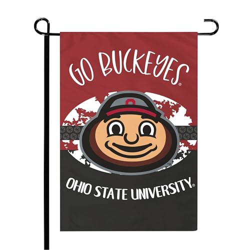 FANMATS Ohio State University Red & Black Garden Flag | 12x18 | Brutus Buckeye with Go Buckeyes