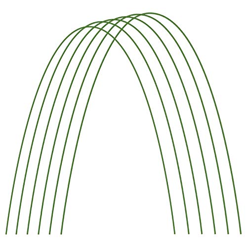 RTWAY 6 Pack Metal Garden Stakes, 4ft Rust-Free Bendable Steel with Plastic Coated Support Hoops Plant Sticks for Tomato, Cucumber, Bean