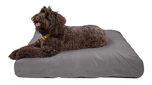 K9 Ballistics Tough Rectangle Pillow Dog Bed - Removable Cover, Washable, Durable & Water Resistant Bed for Big Dogs, Size: Large (40"x34"), Light Gray Velvet