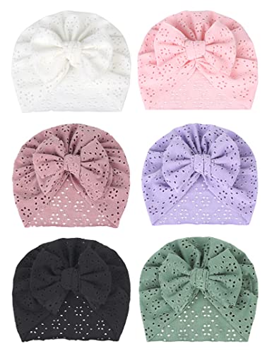 Image of ZURLEFY 6 PCS Stretchy Baby Turban Hats, Baby Hat with Bows for Girls, Baby Boys Caps, Toddler, Newborn, Infant Hat Unisex