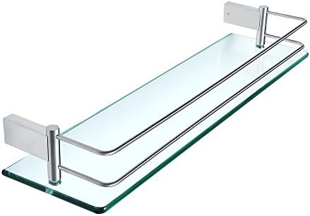 SAYAYO Tempered Glass Shelf Bathroom Shelf with Rail Wall Mounted 20 inches, Stainless Steel Brushed Finished, EGC1000