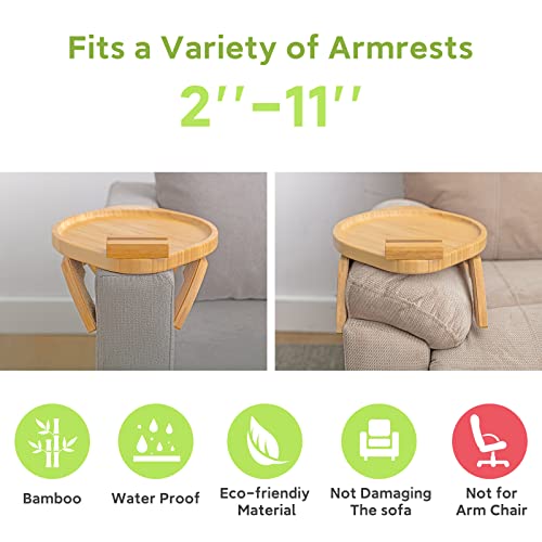 Sinwant Bamboo Sofa Tray Table Clip On Side Table Couch Arm With 360° Rotating Phone Holder, Couch Tray For Arm, Sofa Table For Eating/Drinks/Snacks/Remote/Control #TOP2