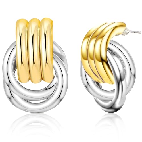 AOZUO Earrings, Metallen Ohrringe Hängend Earrings Ohrringe Gold Ohrringe Goldene Klobige Goldene Und Silberne Statement Ohrringe Modische Tropfenohrringe Minimalistischer Trendiger Schmuck Geschenke