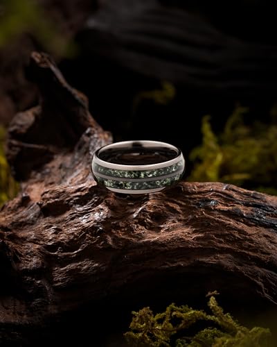 100S JEWELRY Gunmetal Tungsten Rings For Men Wedding Band Green Moss Agate Inlay Dome Edge Polished Finish Size 6-163