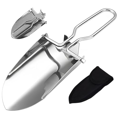 Aililong Pala da Giardino Pieghevole – Mini Pala a Mano in Acciaio Inossidabile, Pieghevole con Tasca per Cintura, per Giardino, Pala per Fiori, Campeggio e attività all'aperto
