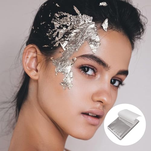 100 Blatt Blattsilber Imitation,8.5 × 8cm Metallfolie Silber Blatt zum Basteln,Silberfolie Flocken,Silber Blattmetall,Silberfolie Blätter für DIY Kreation,Handwerk Nagel,Vergoldung,Malen Kunstprojekt