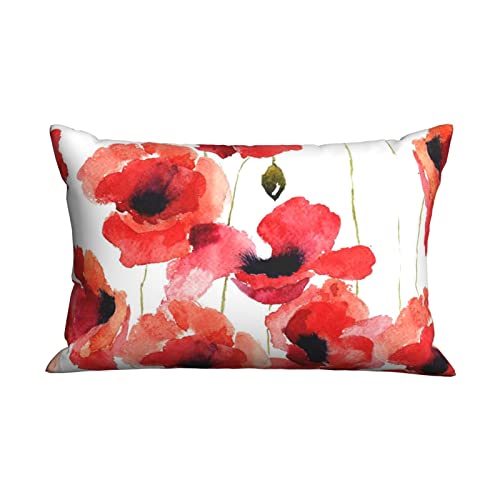 Housses De Coussin en 2 Pièces Peinture À L'Aquarelle Fleur De Coquelicot Rouge Housses Coussins De Voiture Lavable Modernes Décoratif Taie d'oreiller, pour...