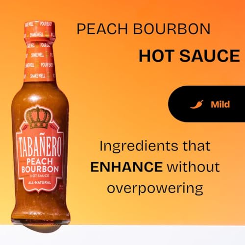 Image of Tabanero Peach Bourbon Hot Sauce, Made in the USA, 5 oz Small Glass Bottle
