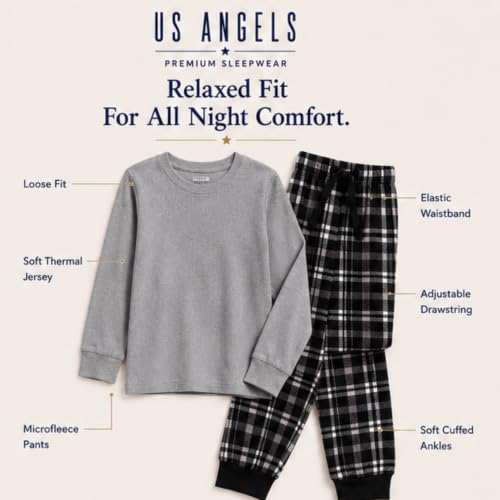 Image of US Angels Boys Pajamas Set | 4-Piece Long Sleeve & Fleece Pants | Soft Warm Sleepwear Pjs for Kids & Teens