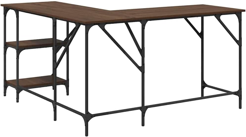 vidaXL Desk, Storage L-Shape Computer Desk with Shelves, Standing Writing Study Desk Furniture for Home Office, Brown Oak Engineered Wood