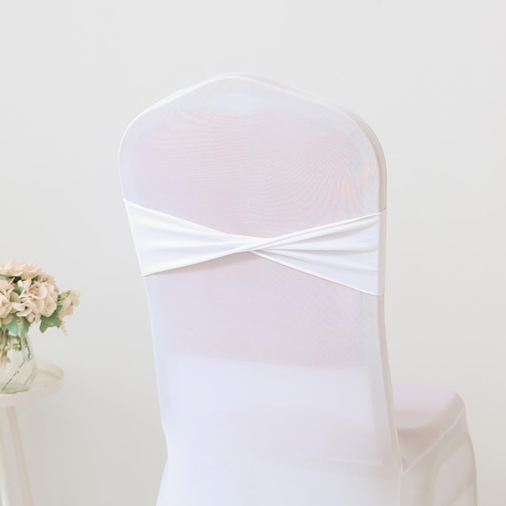 Wambere 50 Stück 13 x 35cm Stuhlschärpen Stretch Stuhlschleifen Stuhlrückenlehne Stuhlbezugdekoration Schleifendekoration für Hochzeit Bankett Party Abendessen Feier Stuhldekoration,Weiß