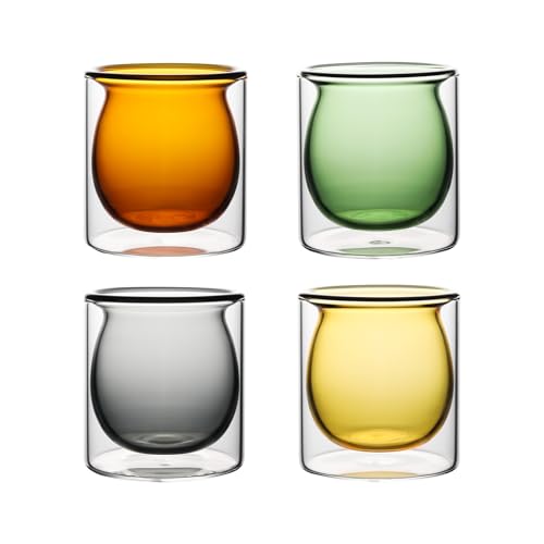 NIRA.Z 3oz Double Wall Glass Espresso Cups – Set of 4 Colorful Insulated Borosilicate Glass Coffee Shot Glasses, Demitasse Cups for Espresso, Latte, Macchiato, Heat Resistant, Ideal for Home & Office