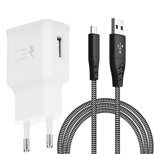 Adaptive Fast Charger con USB-C Nylon Cavo di Ricarica Rapida 2 M Originale QC3.0 Compatibile con Samsung Galaxy S8/S9/S10 Plus/S10e/S20/S21/S22/A51/A52/A40/A30/A20/Z Flip3, Note 8/9/10, LG, HTC 10