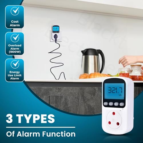 Image of Blackt Electrotech BT72PM6 : 230 Volt 16 Amps 3-Pin Socket Digital Energy Analyzer High-Load Usage Monitor - Real-Time Watts, Volts, & kWh Tracking Module - Industrial-Grade 230V AC Plug-in Design