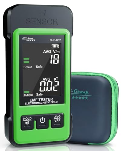 EMF Detector for Home & Office – EMF-802 by VVV-Group | Electric & Magnetic Field Meter with Real-Time Alerts, Avg/Peak Modes, Safety Indicator