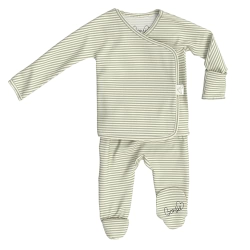 Bonsie Skin to Skin Babywear Footie Bodysuit - Baby Footed One Piece with Green Striped Pattern - Mint Twist (0-3 Months)