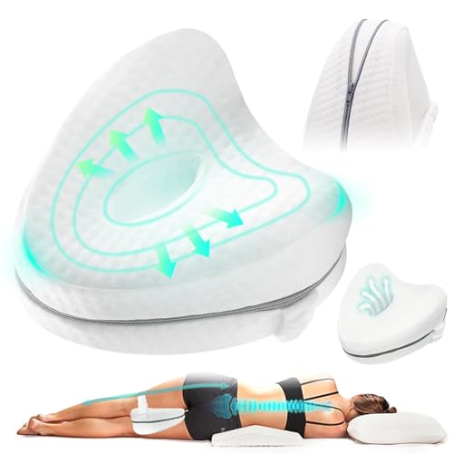 Knee Pillow for Sleeping on Side, Ergononmic Memory Foam Wedge Pillow, Heart Shape Knee Support Pillow, Pregnancy Bed Leg Cushion Orthopaedic Leg Pillow for Sleeping,Relieve Sciatica &Hip Pain (White)