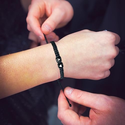Matching Couple Bracelets Letter Initial Bracelet for Men Women Cute Anniversary Christmas Gift Ideas Long Distance Couple Gifts for Him Her Boyfriend Girlfriend Son Bestfriend (A)3