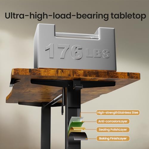 Image of Veken 55 x 28 Inch Electric Standing Desk, Sit to Stand Up, Work Home Office Computer Table for Study, Walking Pad, Writing, and Games, Wooden Desktop Desks, Brown