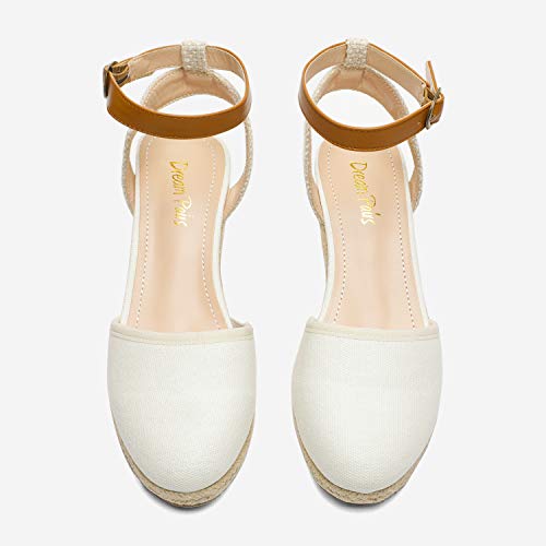 DREAM PAIRS DREAM PAIRS Wedge Sandals for Women, Espadrilles Wedges Closed Toe Sandals with Ankle Strap White Size 9.5 Amanda-3