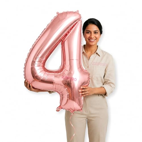 Image of Balloonistics Rose Gold 40-Inch Foil Number 4 Balloon - Helium or Air Fill for 4th Birthday, Anniversary, New Year Party Decoration, Photo Booth Backdrop, Cake Table Decor