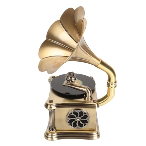 Gramophone Vintage avec Télécommande, Haut-parleurs Stéréo HiFi Bluetooth 4.2, Chargement USB, Radio FM à Un Bouton, Alliage de Zinc et Bois, pour Divertissement à Domicile