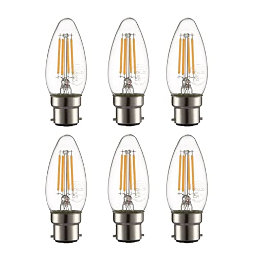 Image of TEKLED® C35 Candle NONDIMMABLE Filament Vintage LED Bulbs | B22 Bayonet Cap | Energy Saving 4W Light Bulb 40W Equivalent | Clear 2700K 470LM | 6-Pack | Warm White (Non-Dimmable B22)