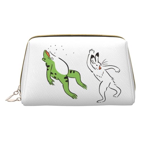 鳥獣戯画 化粧ポーチ 化粧品バッグ 化粧品収納 ジッパー付き レザー トラベルバッグ 大容量 ポータブル 多機能 筆箱 筆入れ 収納バッグ 防水