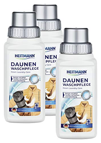 Heitmann - Detergente para ropa de plumón: limpia y cuida los textiles con relleno de plumón, ideal para la limpieza suave de chaquetas, almohadas y camas de plumón, 250 ml, paquete de 3 unidades