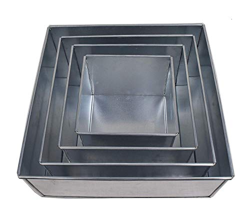 Set of 4-piece square cake baking pans by Euro Tins 6, 8, 10 & 12 Inch (4" Deep)