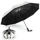 Zrvek Compact Travel Windproof Umbrella Auto Open Close Collapsible Folding Umbrellas Portable Umbrellas for Rain White 46