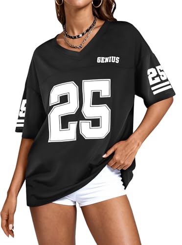 Image of LovelyWholesale Women's Oversized V Neck Jersey Shirts Summer Football Graphic Tee