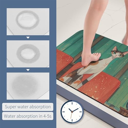 Tapis absorbant l'eau antidérapant 60 x 40 cm en diatomée imprimé chat mignon - 7