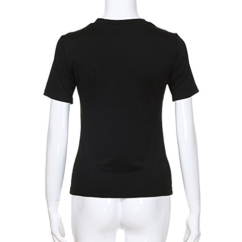 wodceeke Women Solid Short Sleeve Tees Cut Out Open Front Crop Tops Slim T-Shirt(Black,S) - Thumbnail 6