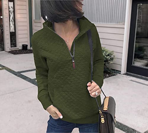 Btfbm Women Fashion Sweatshirts Quilted Pattern Lightweight Zipper Long Sleeve Plain Casual Christmas Pullovers Shirts Tops (Army Green, X-Large) #TOP3