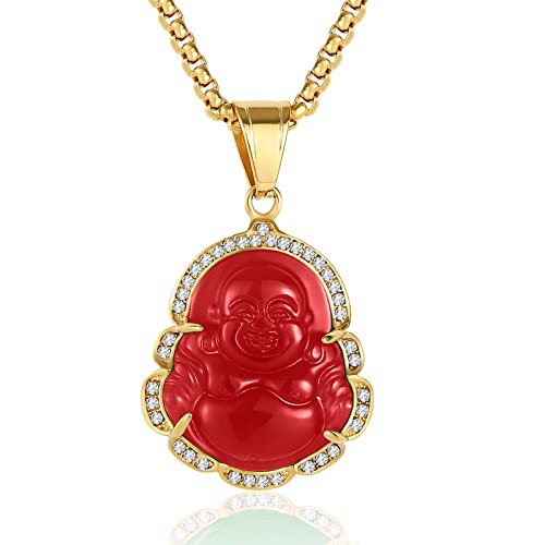 P.BLAKE Laughing Buddha Buddah Necklaces For Women Men, Ice Out Buddha Pendant For Men Women with Stainless Steel Gold Chain 24 inches